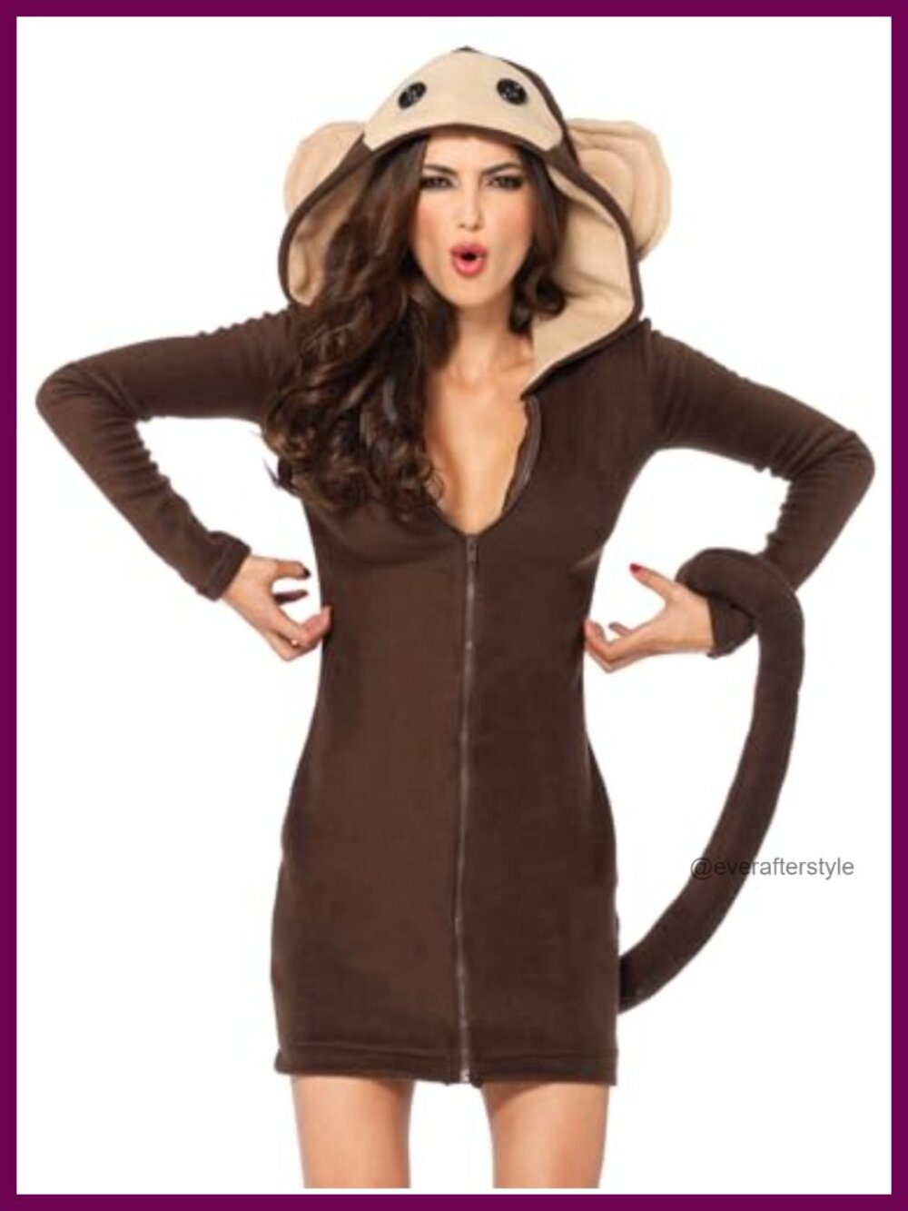 Cozy Monkey Fleece Dress Costume with Hood and Tail